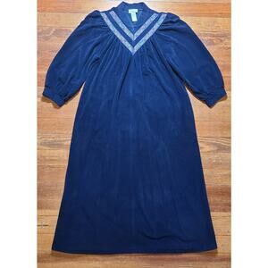 VTG Vanity Fair Velour Robe Housecoat Pockets Paisley Trim Zip Navy Women PET LG